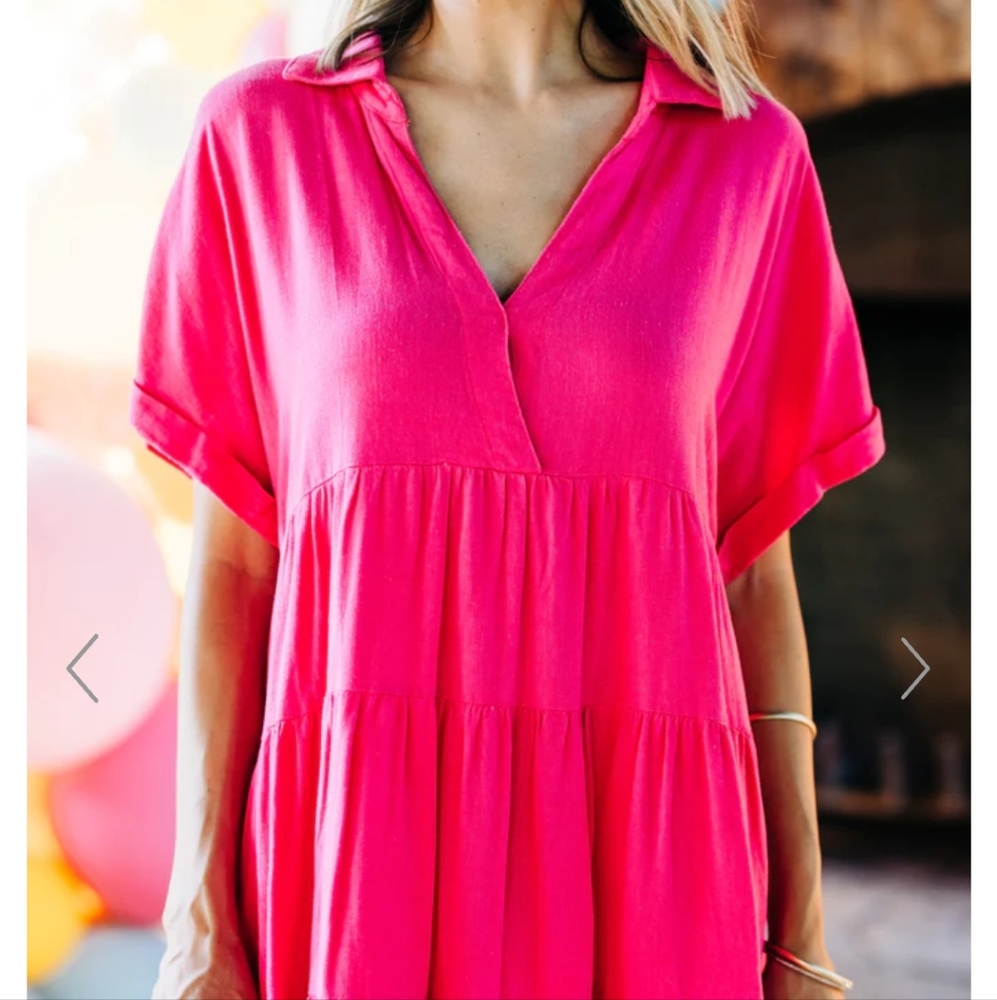 Pink Linen Babydoll Dress